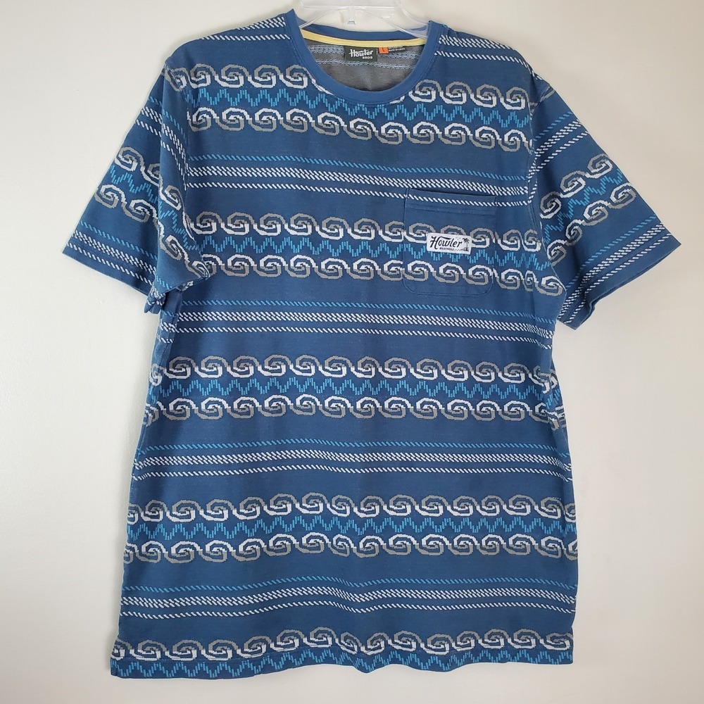 Howler Brothers Large Short Sleeve Pocket Tee T Shirt Surfer Wave Pattern